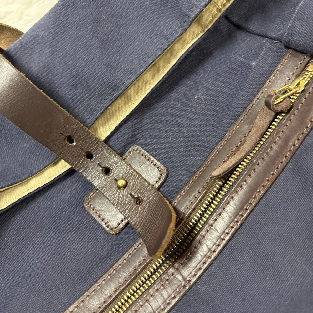 Esperos Soho Rolltop Backpack Navy Canvas Leather Straps USA Made Laptop Bag